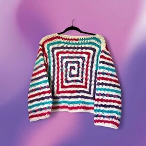 crochet pink purple blue and white spiral sweater HANDMADE